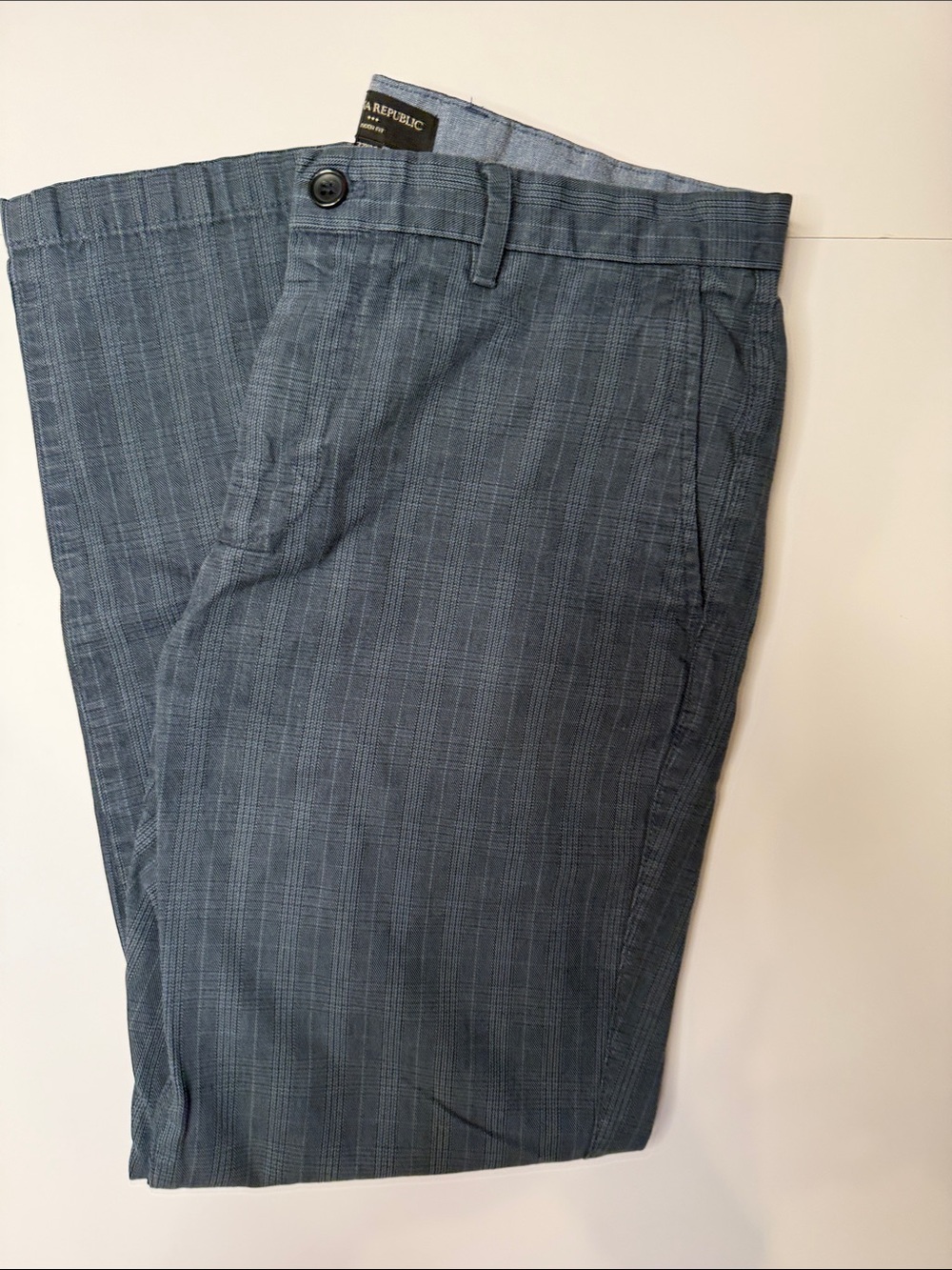 Banana Republic Men's Slate Blue Subtle Plaid Aiden Fit Dress Pants